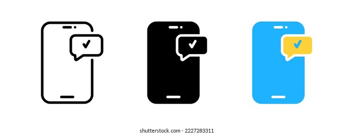 Genehmigungsnachricht für Mobiltelefone, Vektorsymbol. volles Flachzeichen für mobiles Konzept und Webdesign. Smartphone mit Feedback-Sprechblase Glyph-Symbol. Symbol, Logo-Abbildung. Vektorgrafik
