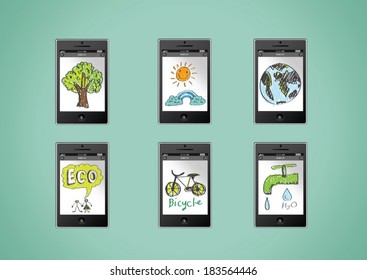 mobile phone apps eco concept idea illustration