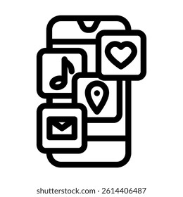 mobile phone apps hybrid work line icon vector. mobile phone apps hybrid work sign. isolated contour symbol black illustration