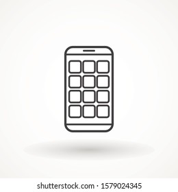 Mobile phone with apps icon. smart phone. Cellphone pictogram isolated on white background. Telephone Smartphone app symbol for web site, logo, app