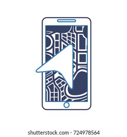 mobile phone with arrow navigation map city