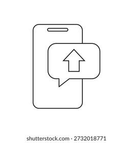 Celular com seta apontando para cima bolha