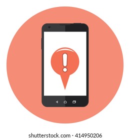 Mobile Phone With Attention Mark On The Screen