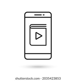 Mobile phone with Audiobook flat design icon.