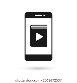Mobile phone with Audiobook flat design icon.