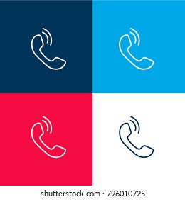 Mobile phone auricular part outline with call sound lines four color material and minimal icon logo set in red and blue