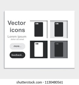 Mobile phone back side with camera and flash placed on web page template flat vector icon.