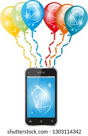 Mobile phone and balloons logo