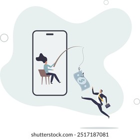 Mobile phone banking scam, fraud link to steal money, phishing bait website or online crime,flat design with people.
