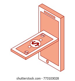 mobile phone with banknote money cash isometric