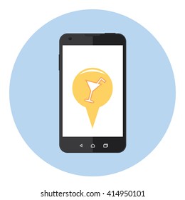 Mobile Phone With Bar Location Marker On The Screen