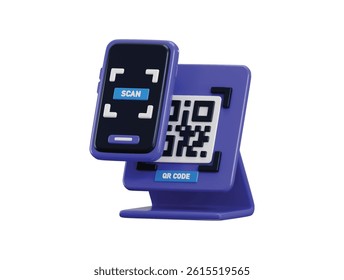 Mobile phone with barcode scanning icon 3d render concept of scanning qr code for digital electronic payment, money transaction on mobile app service vector illustration