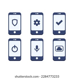 Mobile phone basic functions. Smartphone services. Vector illustration set.