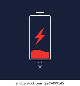 Ilustración vectorial plana de carga de batería de teléfono móvil, ilustración vectorial de barra de carga 0%.