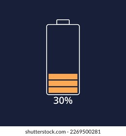 Handy-Akku geladen flache Vektorgrafik, 30% Ladebalken Vektorgrafik.