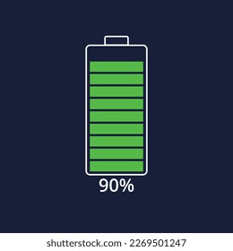 Handy-Akku geladen flache Vektorgrafik, 90% Ladebalken Vektorgrafik.