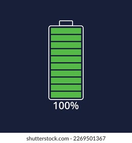 Mobile phone battery charging flat vector illustration, 100% charging bar vector illustration.