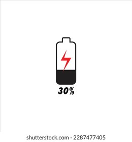Mobile phone battery charging flat vector illustration, 30% charging bar vector illustration.