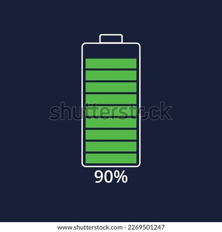 Mobile phone battery charging flat vector illustration, 90% charging bar vector illustration.