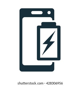 mobile phone battery charging icon on white background