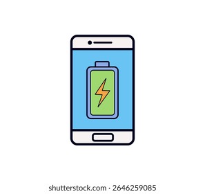 Mobile phone with battery and power bolt icon. Clean flat style, ideal for apps, UI, energy-saving, or charging themes.
