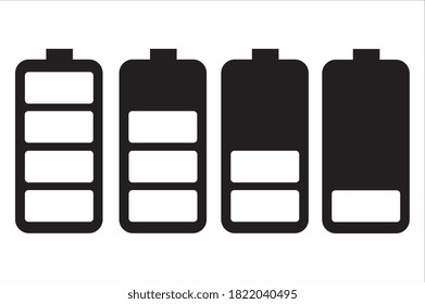 Handy-Batterie oder -Technologie-Gerät Vektorsymbol eingestellt von voll bis fast leer (schwarz-weiß)	