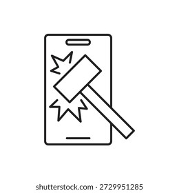 Celular sendo atingido por um martelo com rachaduras