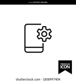 Mobile phone black color of flat simple icon. illustration vector of mobile application. Modern style of design. Line single minimalistic sign