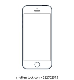Mobile phone in black line with blank screen isolated on white background. Vector EPS10