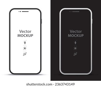 Mobile Phone Black and Silver Colored Design Concept. Vector smartphone mockup with frameless white and black screen. 