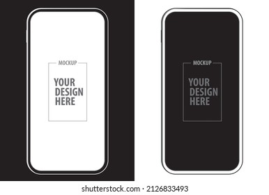 Mobile Phone Black and White Mockup Design. Vector Smartphone Template With Frameless Screen.