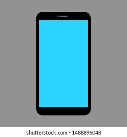mobile phone with blank blue screen isolated on grey background. vector illustration