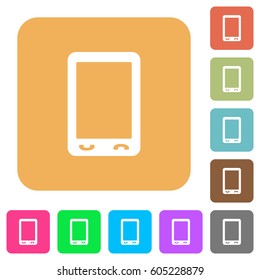 Mobile phone with blank display flat icons on rounded square vivid color backgrounds.