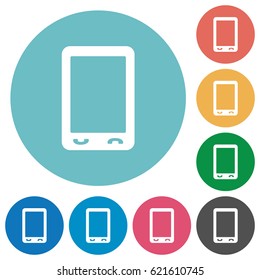 Mobile phone with blank display flat white icons on round color backgrounds
