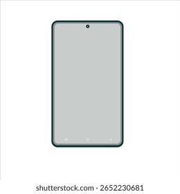 Teléfono móvil, pantalla gris en blanco, borde verde delgado, para accesorios, ilustración de fondo blanco