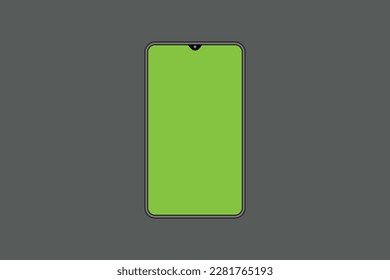 Mobile phone with blank green screen isolated on gray background.