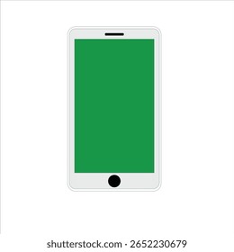 Teléfono móvil, pantalla verde en blanco, borde blanco para accesorios, ilustración de fondo blanco