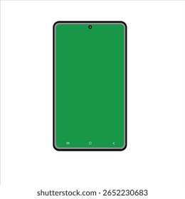 Teléfono móvil, pantalla verde en blanco, borde negro delgado, para accesorios, ilustración de fondo blanco