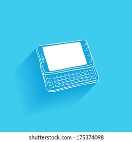 mobile phone with a blank screen, flat icon isolated on a blue background for your design, vector illustration