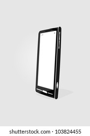 Mobile phone with blank screen isolated on a gray background.