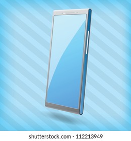  mobile phone with blank screen isolated on a blue stripped background