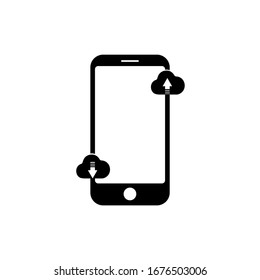 teléfono móvil con una pantalla en blanco con un icono de descarga, exportar importación. Vector Eps 10