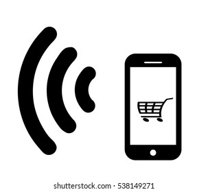 Mobile phone with a blank screen.Vector illustration.Smartphone icon.Mobile smart phone.Internet shopping.Wifi  Mobile Pay.Virtual money.Online shopping.
