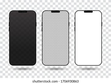 Mobile phone blank, transparent screen, white design mock up. Realistic smartphone mockup set. smartphone vector illustration