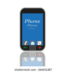 Mobile phone with blue screen on an isolated background.
