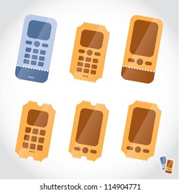 Mobile Phone Booking Online Tickets Icons, Button, Sign, Symbol, Logo (10 degree rotated)