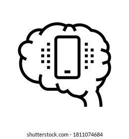 mobile phone brain line icon vector. mobile phone brain sign. isolated contour symbol black illustration