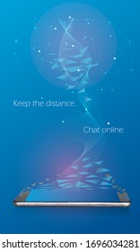 Mobile phone breaking down into triangles. Concept of keeping distance because of coronavirus