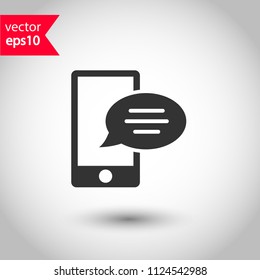 Mobile phone with bubble chat message vector icon. Studio background. EPS 10 vector sign.