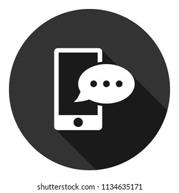 Mobile phone with bubble chat message vector icon. Gray background with shadow. Vector flat sign.